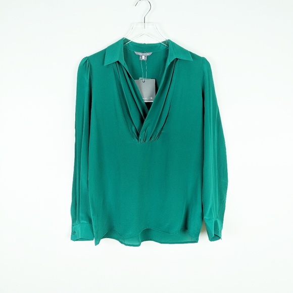 Tegan Tops - Tegan Emerald Green Silk Crossover Blouse 6 NEW